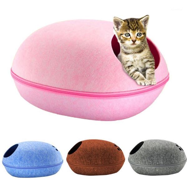 

cat bed egg shape dog house sleeping bag zipper felt cloth winter warm pet house all around cat nest with detachable cushion mat1