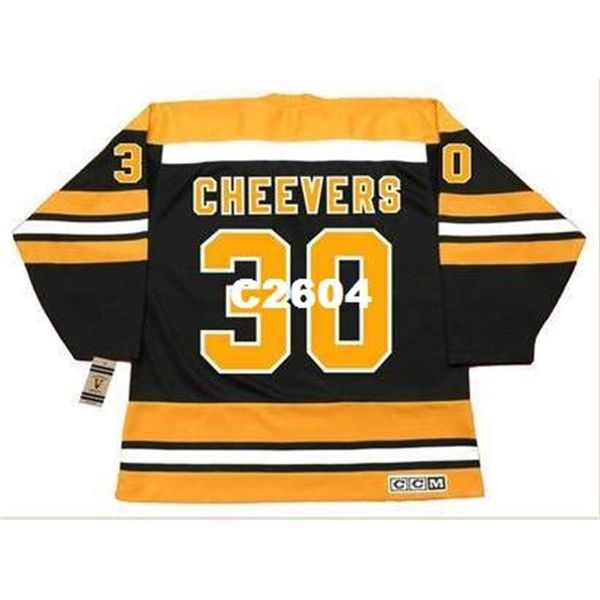 

mens #30 gerry cheevers boston bruins 1975 ccm vintage retro hockey jersey or custom any name or number retro jersey, Black
