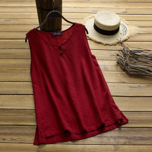 

summer sleeveless vest blouse women casual lightweight breathable cotton linen vintage o-neck shirts plus size l-5xl, White