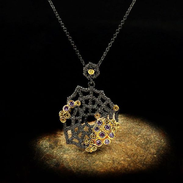 

chains charm female purple crystal pendant necklace black gold chain necklaces for women vintage round zircon wedding, Silver