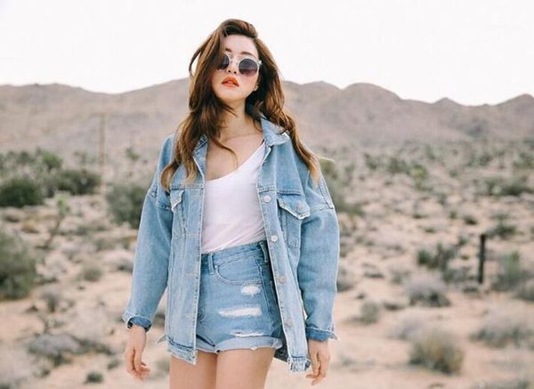 

danjeaner bf wind loose large size denim jacket female turn down collar coat casual jean jackets frayed pattern basic coat1, Black;brown