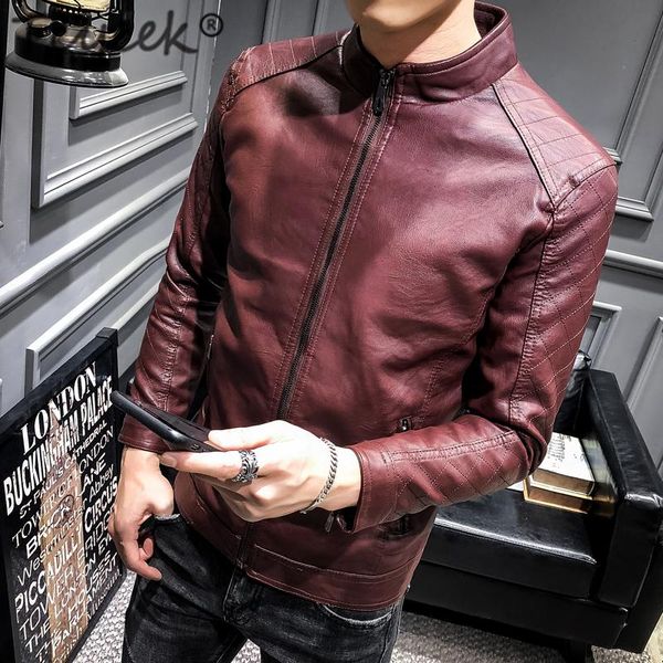 

tcyeek genuine pu leather jacket men fashion autumn leather coat 2020 streetwear moto jaqueta de couro slim fit jakcets lw1325, Black