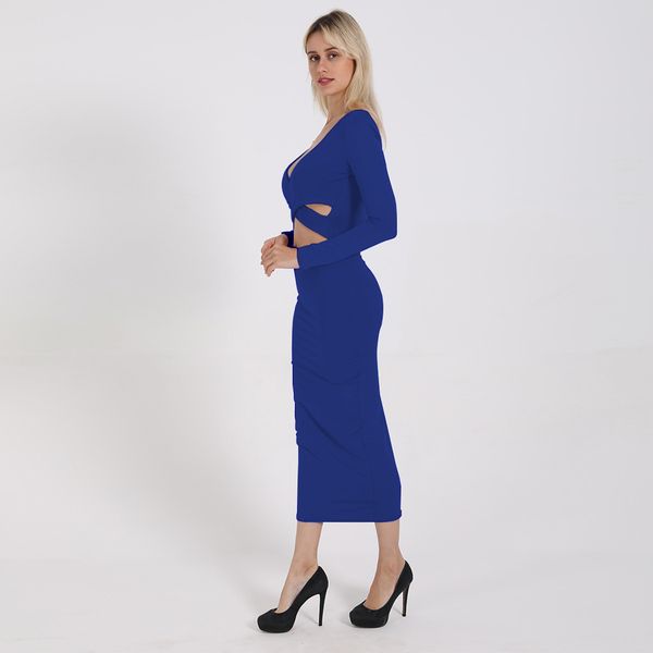 

womens fashion dressv-neck hollow long sleeve hip dress 10 colors ltlo, Black;gray