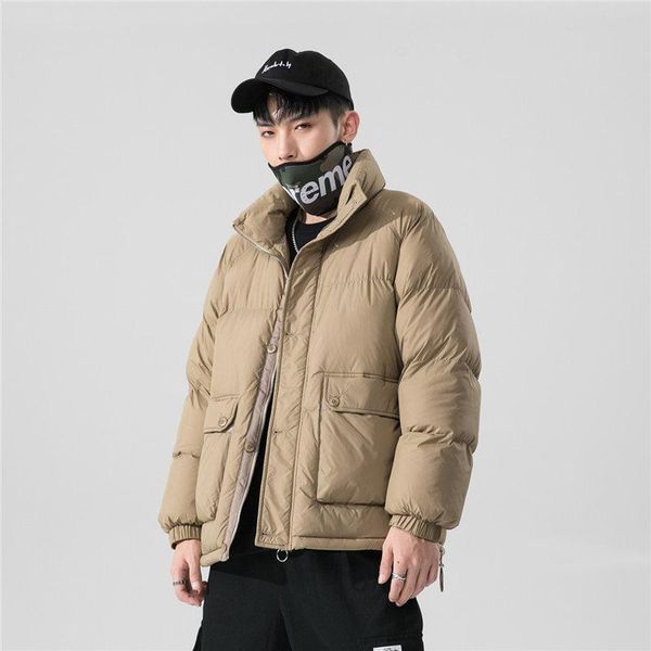 

2021 winter new bread parkas pure color simple retro thick cotton clothing coats man, Black