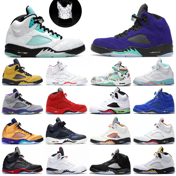 

jumpman 5 men women basketball shoes alternate grape 5s oregon bred black metallic laney suede red mens trainers sports sneakers 5.5-13, White;red