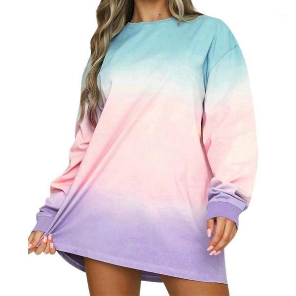 

vicabo shirt dress women casual o-neck long sleeve dresses autumn gradient candy color female short dress1, Black;gray