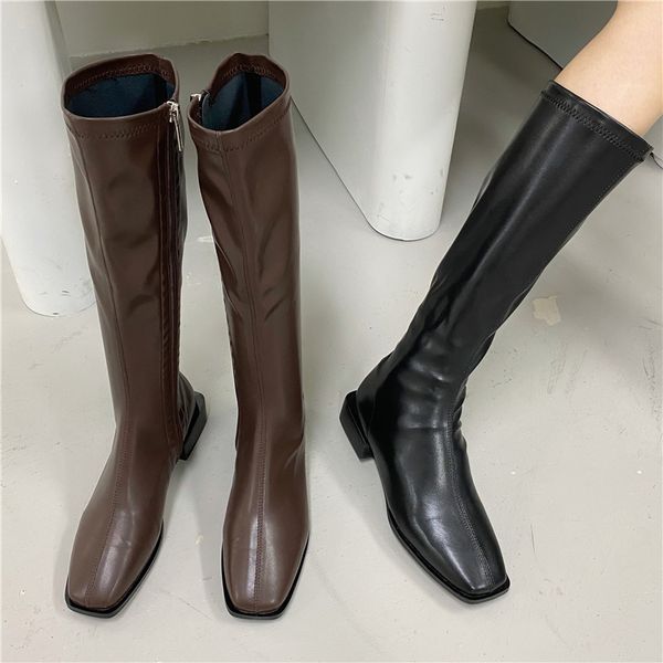 

2021 fashion winter female long toe foot riding luxury designer at knee high boots low jg34, Black
