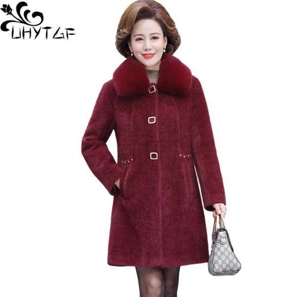 

women's wool & blends uhytgf jacket elegant mother autumn winter woolen coat quality mink fleece thicken warm outerwear plus size cloth, Black