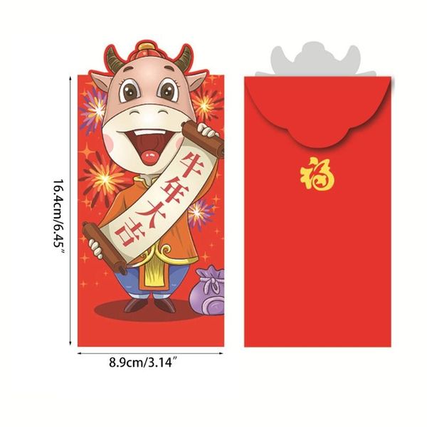 

6pcs/set 2021 year of the ox red envelope cartoon three-dimensional e56e