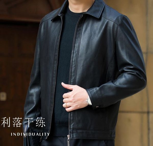 

men's fur & faux s-4xl 2021 spring fashion classic personality locomotive lapel casual slim pu jacket, Black