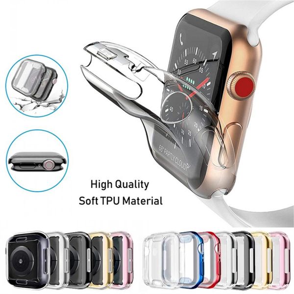 360 Caixa de protetor de tela TPU clara e suave para a s￩rie Apple Watch 49mm 45mm 41mm 44mm 40mm 42mm 38mm Tampa transparente para Iwatch 6/SE/5/4/3 de alta qualidade