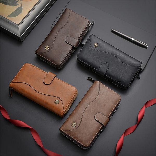 

2020 fashion mens wallet hasp long wallets big capacity vintage men purse pu leather male business purses card holder money bag, Red;black