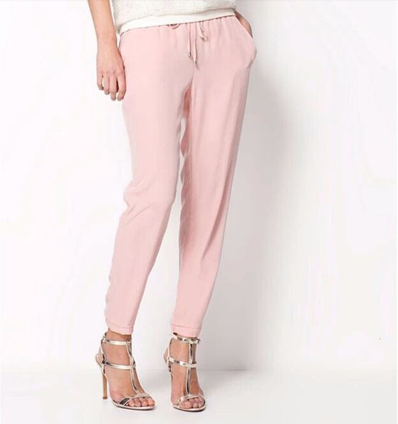 

2021 summer chiffon trousers new comfortable bright color elastic waist casual harem pants candy color chiffon pants women, Black;white