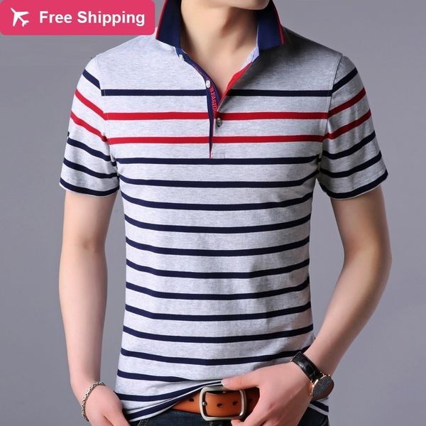 

2021 new vero de negcios moda comute listrado curto respirvel camisa ocasional homens fino polo nh02, White;black