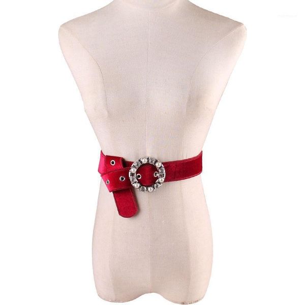 

autumn and winter new products belt woman fashion pearl diamond round buckle suede collect waist waist sealing1, Black;brown