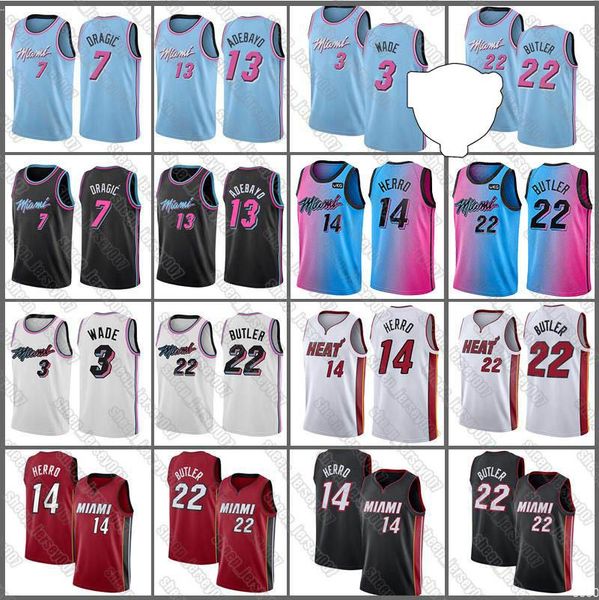 

jimmy 22 butler miami heat tyler 14 herro dwyane 3 wade goran 7 dragic bam 13 adebayo jersey duncan 55 robinson basketball 20/21, Black;red