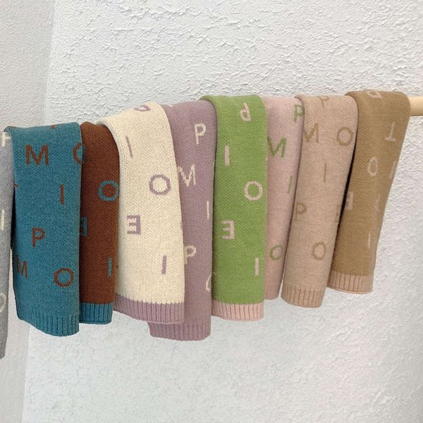 

qiunan children's korean letter fashion winter warm neck girls boys knitting wool windproof scarf 2j5o, Red;brown