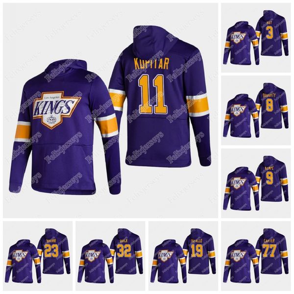 

los angeles kings 2021 reverse retro hoodie 99 wayne gretzky drew doughty anze kopitar dustin brown jeff carter jonathan quick matt roy, Black;red