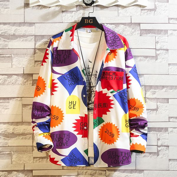 

2021 new beach floral printing shirt for autumn spring men's clothing long sleeves size 5xl toyj, White;black