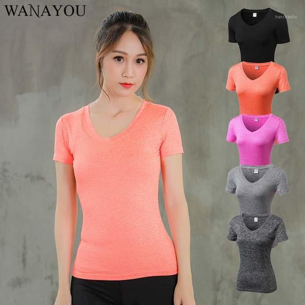 

yoga outfits wanayou tight v-neck short sleeve shorts,quick-drying breathable women's gym ,running workout sports t-shirt for women, White;red