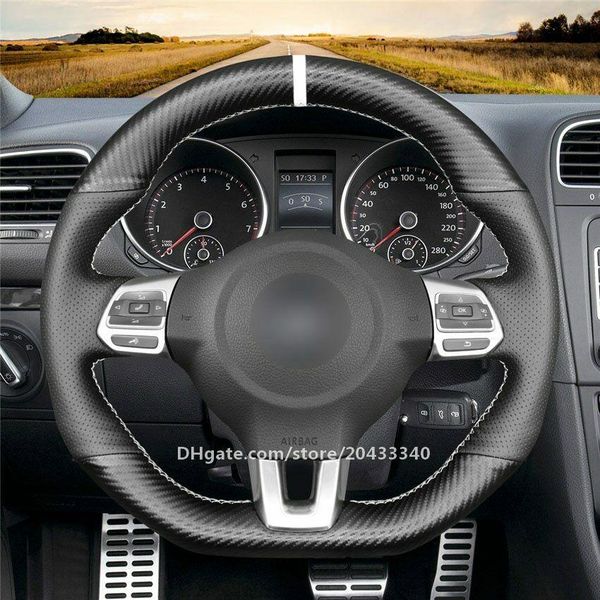 

black matte pu carbon fiber steering wheel cover for vw golf 6 gti polo (r-line