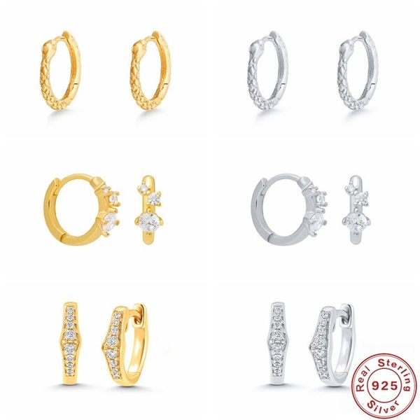 

GS 100% S925 Sterling Silver Snake Hoop Earrings Loops Punk Circle Round Huggies Earring For Women Gifts Jewelry bijoux femme, Golden;silver