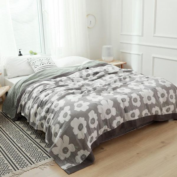

printed summer pure cotton gauze soft muslin blanket cozy sleeping bedding sofa travel air condition throw nap cover blankets1