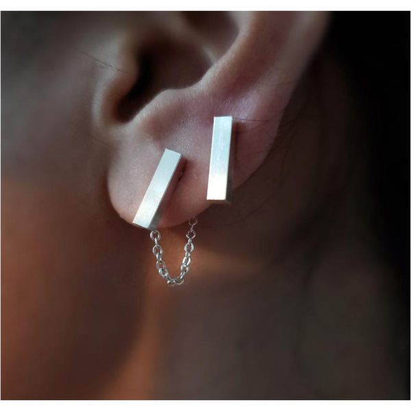 

мода ювелирные изделия минимализм простое геометрическое бар серьезные серьги из нержавеющей стали ссылка женщины мужчины лучшие друзья свад, Silver