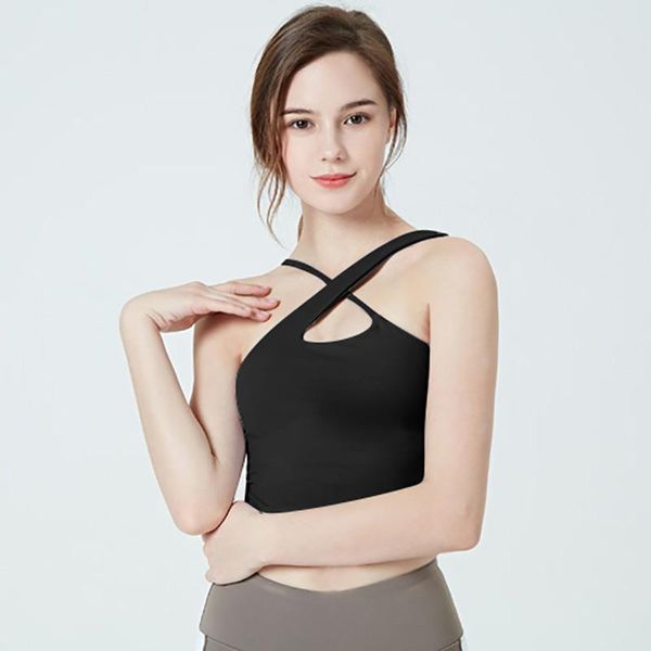 

sports vest women's fitness yoga bra sports underwear women's cross solid color halter shockproof bra 2020 new, White;red