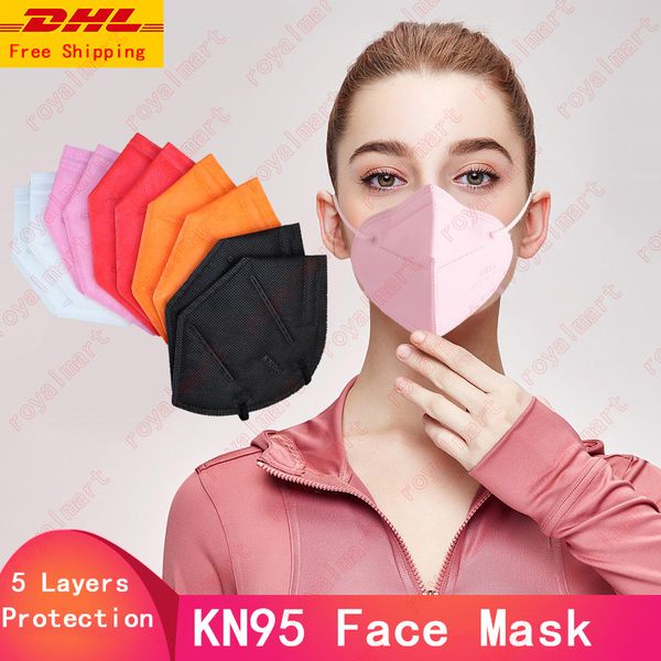 KN95 Маска Маска Плезной Пяшник-Прицкость Дыхание 5 слоя защиты маски мода многоцветная маска для рта DHL Бесплатная доставка