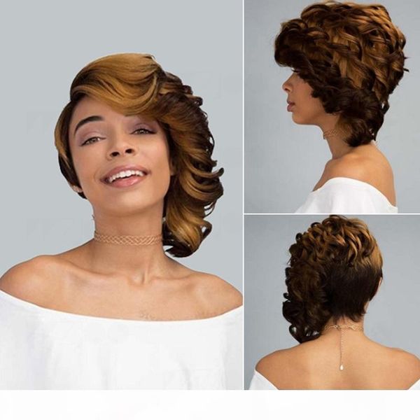 

full lace wigs bangs black wavy long curly wig headgear natural looking hair glueless lace front wi& wig for european and american wig woman, Black;brown