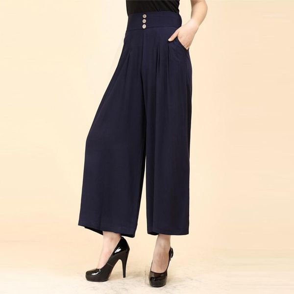 

summer trousers women pants women plus size wide leg pants high waist loose ankle-length casual button1, Black;white