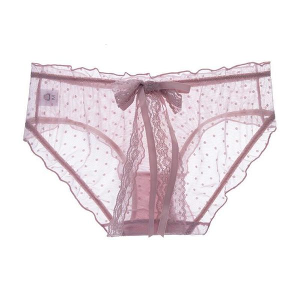 

2020 summer new briefs solid lace cute bow dots thin breathable girl underwear transparent woman panties, Black;white