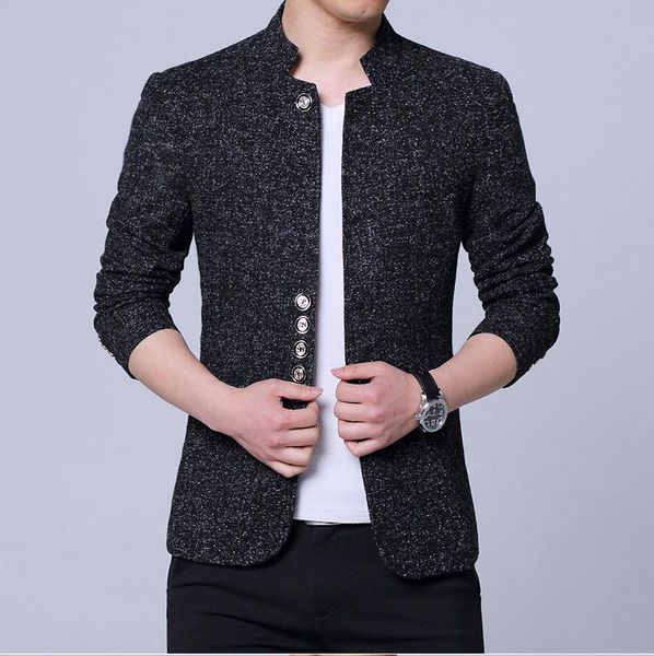 

blazer men jackets male stand collar man blazers slim fit mens blazer multi-grain buckle jacket clothes single west suit coat, White;black