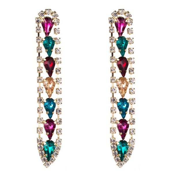 

heart crystal earrings for women bijoux long tassel rhinestone earrings party jewelry accessories, Golden;silver