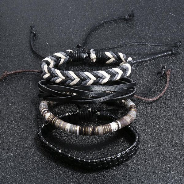 

eif dock 4pcs/set weave wrap leather men bracelets for women bangles femme homme male jewelry pulsera hombre erkek qyllsj