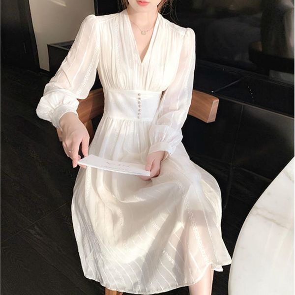 

casual elegant midi dress women french fairy party dress office lady slim chic chiffon korean women's clothing autumn 2021, Black;gray