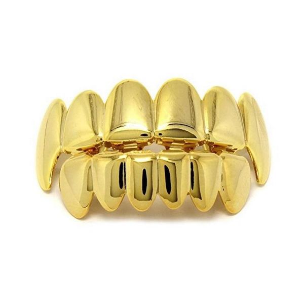 

14k gold plated hip hop teeth grillz caps & bottom grill set vampire teeth caps halloween party rapper body d jllchr ffshop2001