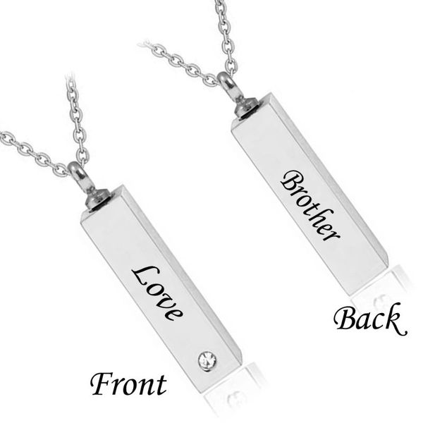 

персонализированные прямоугольники семейное имя семейное имя cremation ash urn ожерелье на память с рождаемостью на заказ с любым именем, Silver