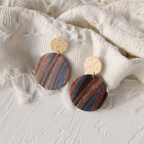 

aomu 1pair корея мода красочного striple dots печать геометрической круглый прямоугольник серьга для женщин партии ювелирных подарков bbyema, Golden