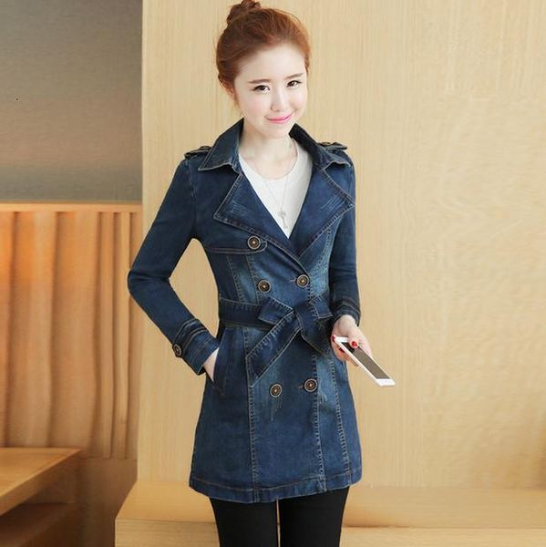 

new spring long-sleeved denim double female coat ew7w, Tan;black