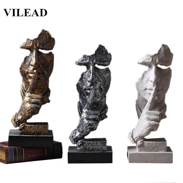 

vilead resin 33cm is gold miniatures figurines abstract silence ornament statuettes mask sculpture for home decor 1007