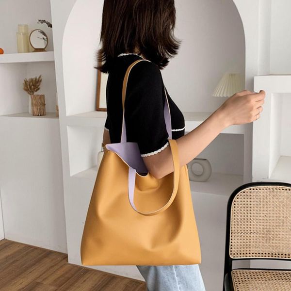 

shoulder bags smooza women leather casual all-match fashion solid tote for girls diy handbags eco friendly shopping bag