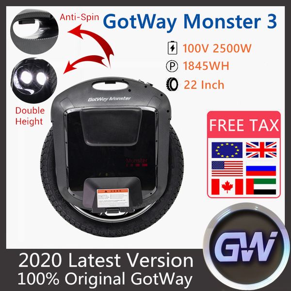 2020 Novo original Gotway Getway Monster 3 Unicycle 22 polegadas 100V 1845Wh 3th geração monstro auto equilíbrio uma roda scooter elétrico