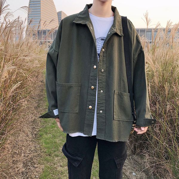 

spring and autumn ins pocket rough edge work jacket men's fashion brand versatile student casual loose coat, Black;brown