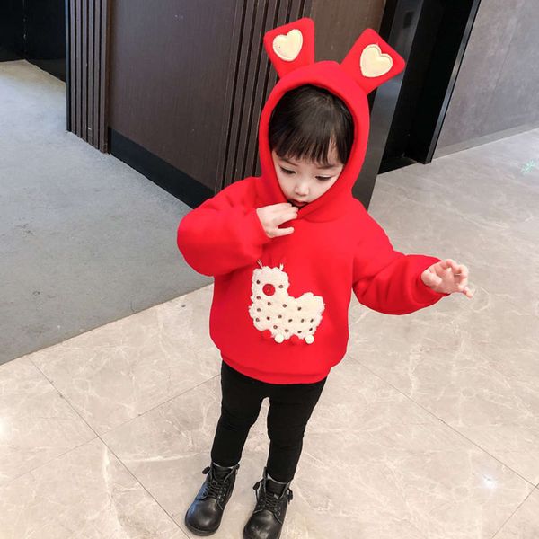 

winter thickened sweater children's new plush 2020 baby korean cartoon boys' and girls' hooded pullover 6hcg p0sk, Black