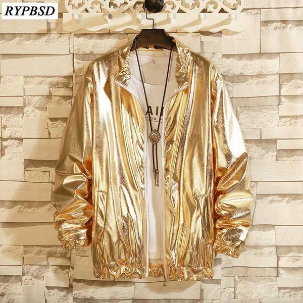 

men's jackets windbreaker jacket men fashion casual gold silver nightclub stage outwear long sleeve zipper hip hop jacket1, Black;brown