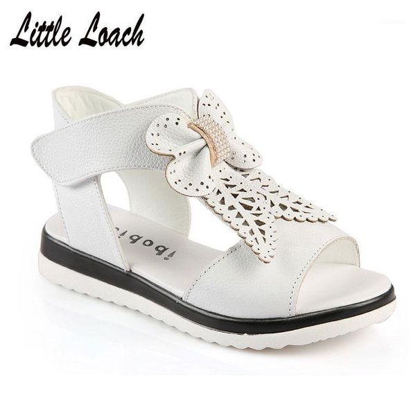 

princess genuine leather sandals size 26-37 pink white flats beach shoes bowknot flower sandals fashion sandalias1, Black;red