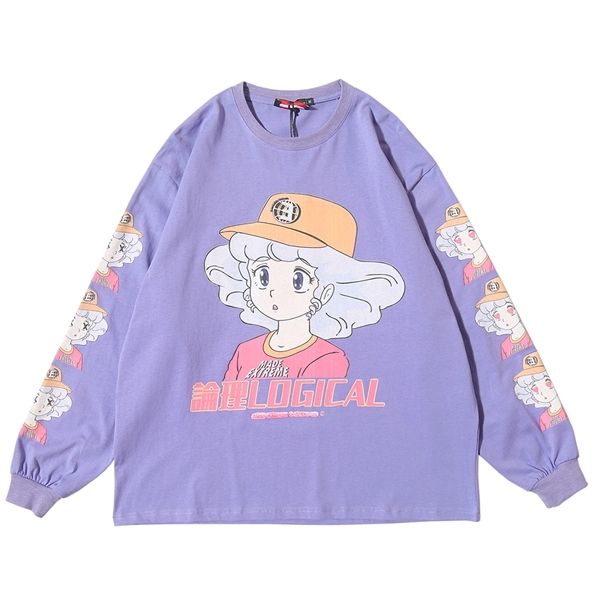 

extreme long sleeve harajuku kawaii clothes oversized japanese streetwear cartoon t shirt women cute kawaii shirt 2020 clothing q1217, White