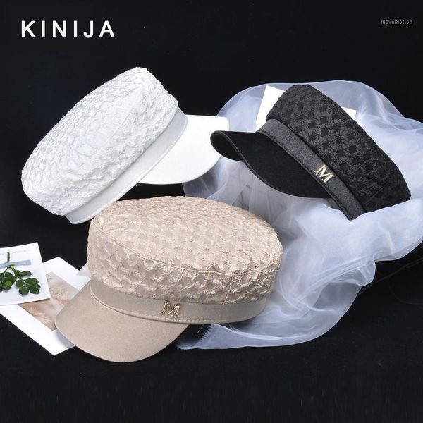 

autumn winter women men cotton casual golf cap retro metal ornament hat berets french painters hat beret captain cap1, Blue;gray